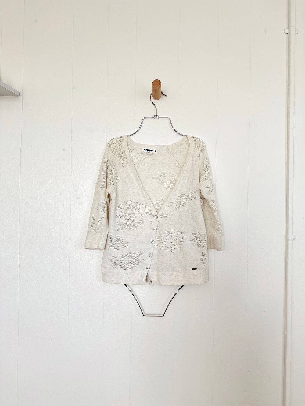 Y2K Vintage Garage Dainty Floral Knit Cardigan Ceramic Buttons 3/4 Sleeve Top M